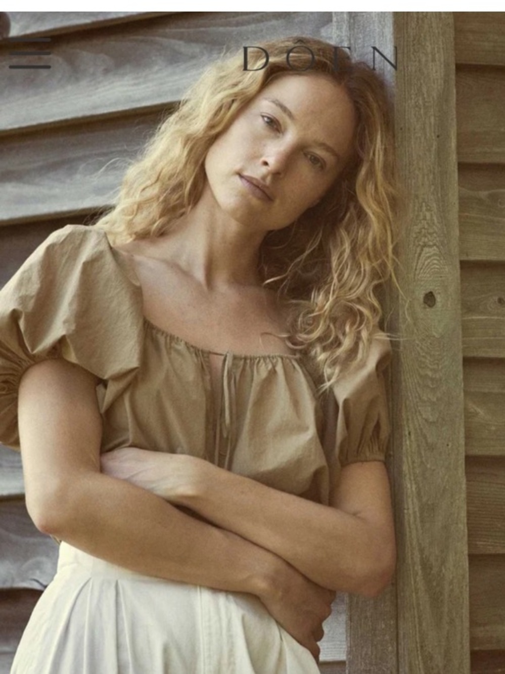 DÔEN Topaz Puff Sleeve Top in Prairie Sands - Size Large